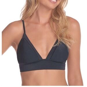 NWT Raisins Anya M Solid Black Banded Triangle Bikini Swim Top #99098